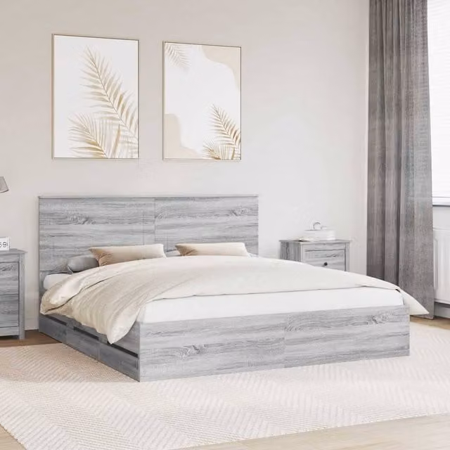 Berkfield Home Modern Bed Frame with Drawers in Grey Sonoma, Engineered Wood, W/D/H: 180 x 200 cm