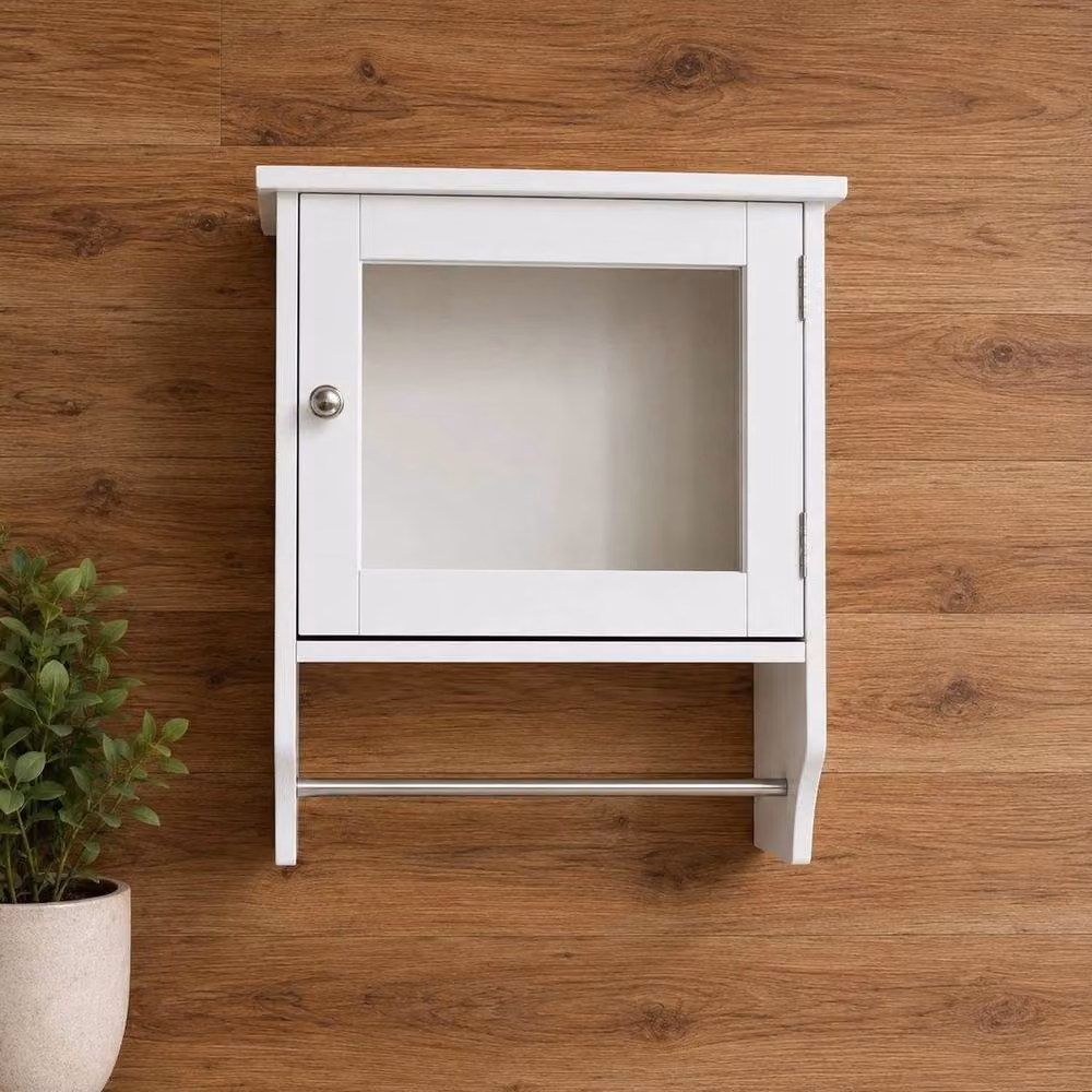 FORGEVIO White Wooden Wall Mirror with Single Door Shelf – 2