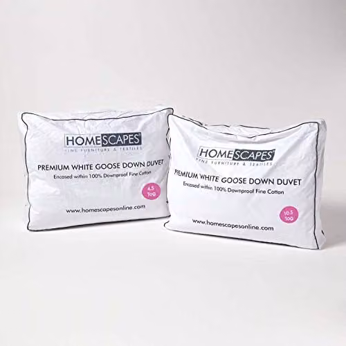 HOMESCAPES 3 in 1 All Seasons King Size Duvet, 15 Tog (4.5 + 10.5), White Luxury Goose Feather and Down Quilt with 100% Cotton Cover, Anti-Allergy and Washable