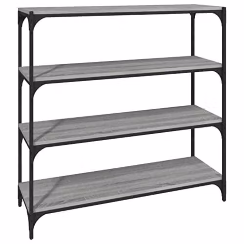 vidaXL Industrial Style Book Cabinet in Grey Sonoma Finish with 4 Shelves and Steel Frame