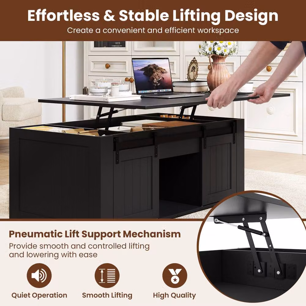 Costway Black Farmhouse Lift Top Coffee Table with Storage Doors – 7