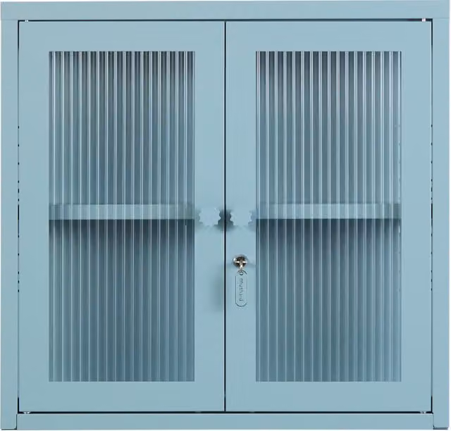 Mustard Made The Kit Wall Mounted Retro Cabinet in Blue with Glass Doors and Internal Shelves, W/D/H: 60 x 18 x 57 cm – 1