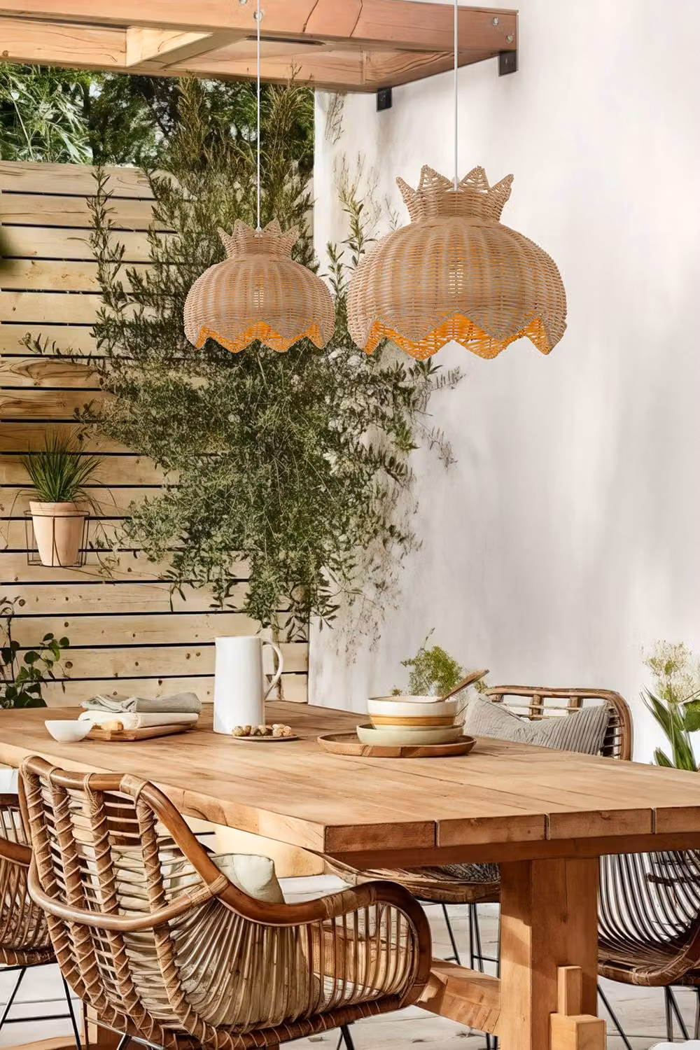 Living and Home Handwoven Rattan Pendant Light Fitting in Beige with Height Adjustable Dome Design – 2
