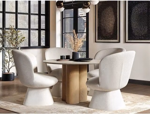 Solace+Co Deko Round Dining Table and Aiko Chairs Set in Oak, Beige and Black, W/D/H: 120 x 120 x 75 cm