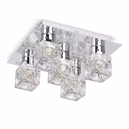 ValueLights Ritz Ice Cube Silver Chrome Semi-Flush Ceiling Light with Transparent Glass – 1