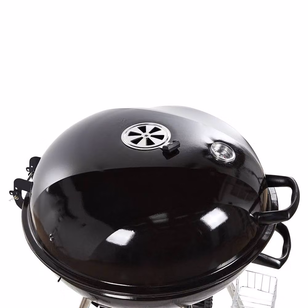 Wyld and Coco Black Steel Charcoal BBQ Grill with Lid, Warming Rack, Thermometer and Wheels, W/D/H: 59.0 x 92.0 x 59.0 cm – 4