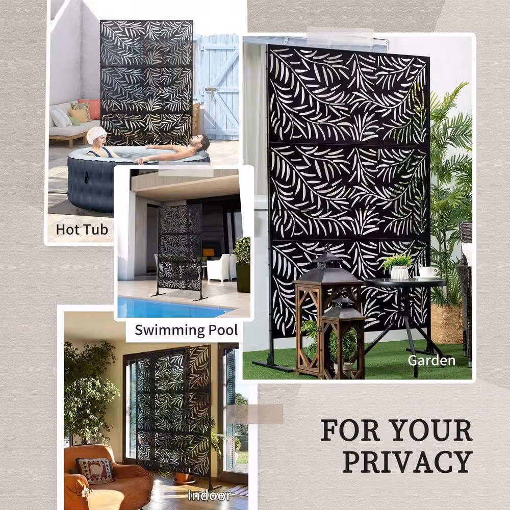 STILVORA Black Steel Freestanding Garden Privacy Screen Paravent, H: 198 cm x W: 45 cm – 7