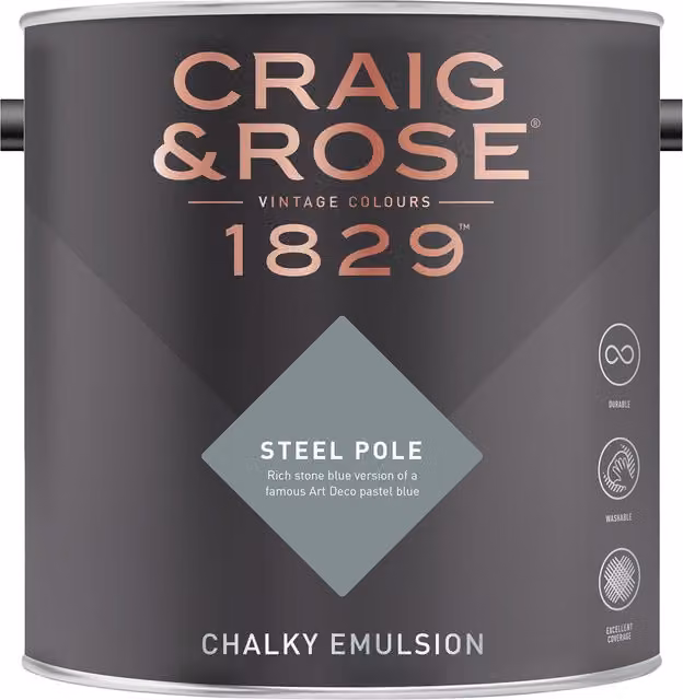Craig and Rose Steel Pole Chalky Matt Water Based Emulsion in Grey Blue