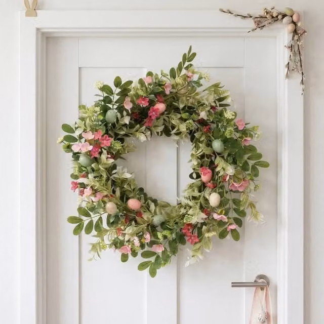 Garden Greatness Springtime Blooms & Eggs Easter Wreath in Multicolour