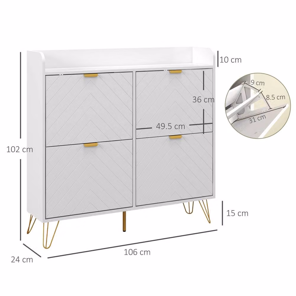 ERGOVEXA Modern Slim White Shoe Cabinet with 4 Tilting Compartments and Ventilation – 4
