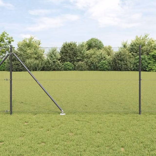 Berkfield Home Grey Steel Welded Wire Fence with 7 Spike Posts, W: 10 m, H: 1.2 m – 1