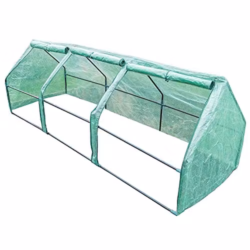 Garden Gear Extra Long Apex Cloche Plant Cover, Green Portable Mini Greenhouse with Steel Frame and Zipped Windows for Vegetable Garden Protection – 1
