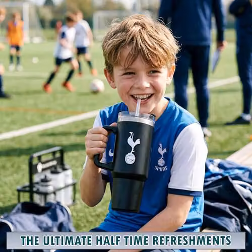 Get Trend Tottenham Hotspur Insulated Stainless Steel Tumbler with Straw and Handle, Black, 850ml – 6