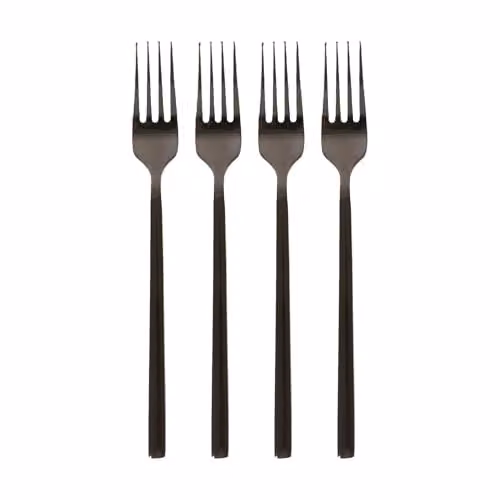 Argon Tableware Stainless Steel Dinner Forks, Pack of 4, Matte Black Finish