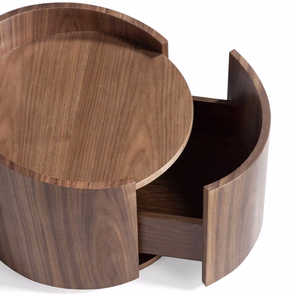 Angel Cerda Walnut Veneer Bedside Table with Black Steel Base in Brown – 4