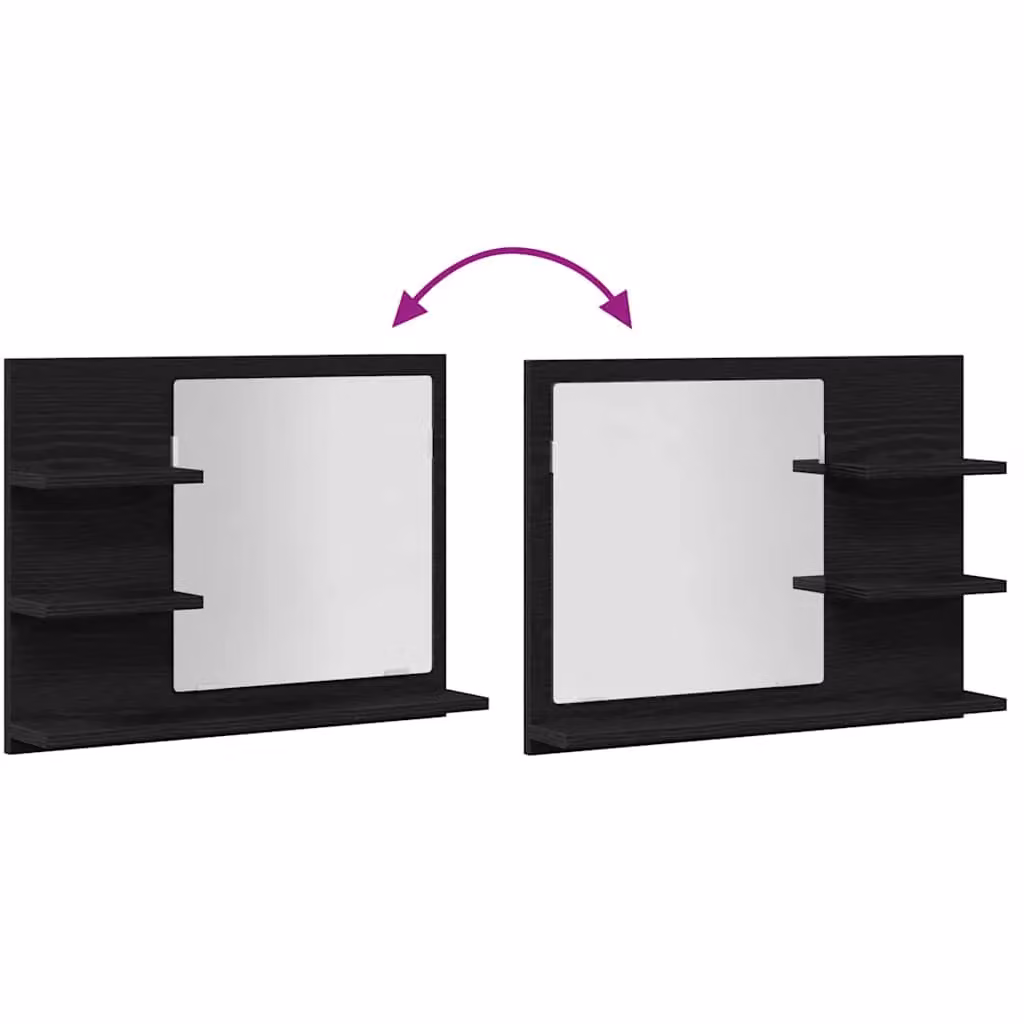 Berkfield Home Black Oak Wall Mounted Bathroom Mirror, W: 60 cm, D: 10.5 cm, H: 45 cm – 5