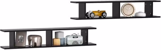 Berkfield Home Wall Mounted Shelf Set of 2, Black, W: 105 cm, D: 20 cm, H: 18 cm