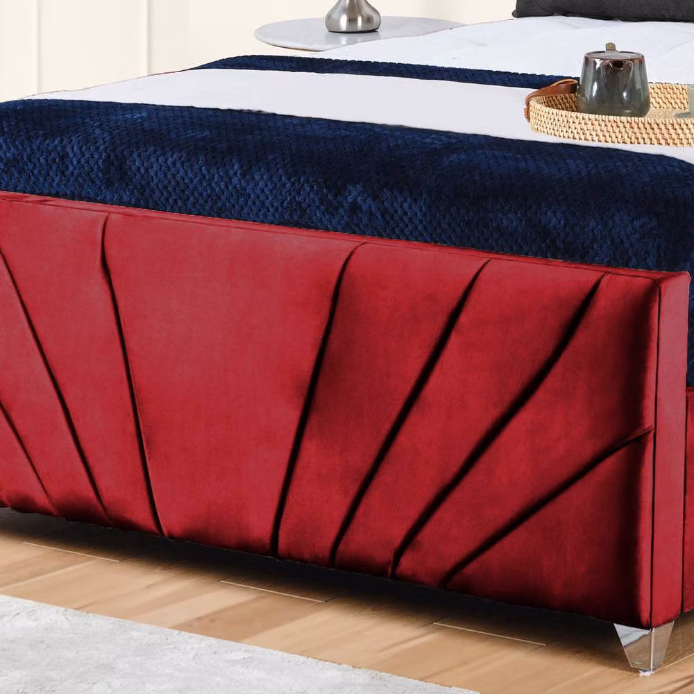 UK Bed Furniture Sunrise Upholstered Gas Lift Storage Bed in Red Velvet, Size: Double (140 x 200 cm) – 3