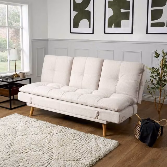 Bravich LTD Soho 4-in-1 Click Clack Sofa Bed in Beige Linen Blend, 3 Seater – 1