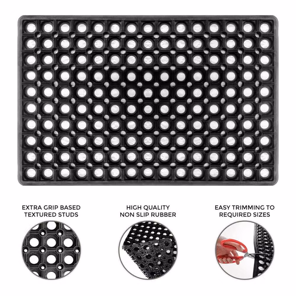 Havendro Black Non-Slip Industrial Rubber Ring Door Mat, W/D: 100 x 100 cm – 3