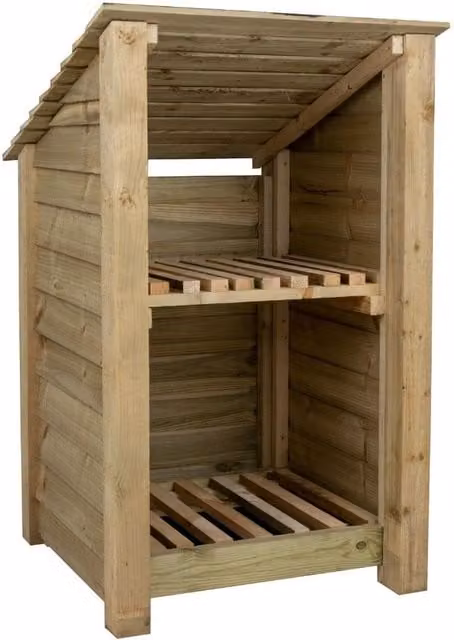 Arbor Garden Solutions Single Bay Wooden Log Store with Reverse Roof and Kindling Shelf in Natural Light Green, Width: 126 cm