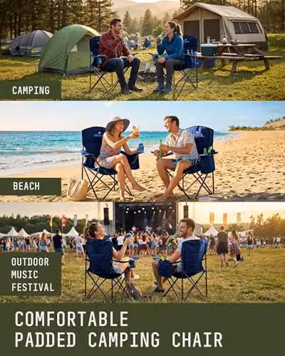 Voyager 2 Pack Folding Camping Chairs with Cooler Bag in Blue – 6