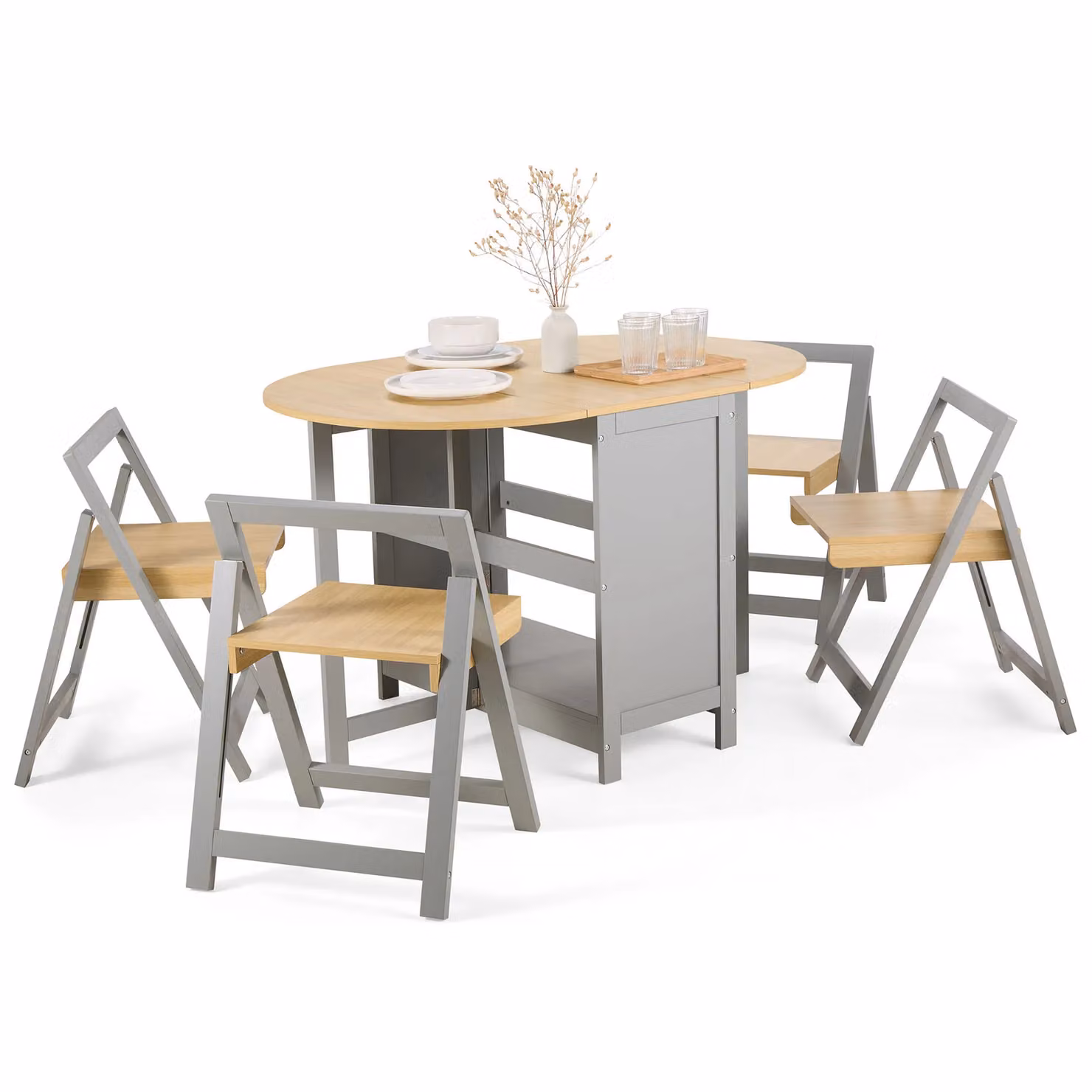 VonHaus Firbeck Grey Folding Dining Table and 4 Chairs Set with Butterfly Leaf – 2