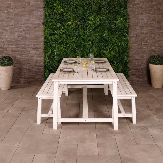 Charles Bentley FSC Acacia Wood Dining Set in White Washed Natural Finish