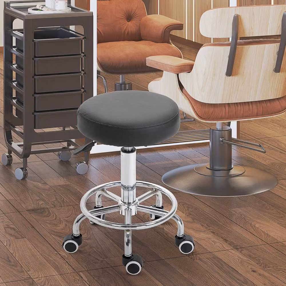 STILVORA Adjustable Black Synthetic Leather Stool with Castors – 2