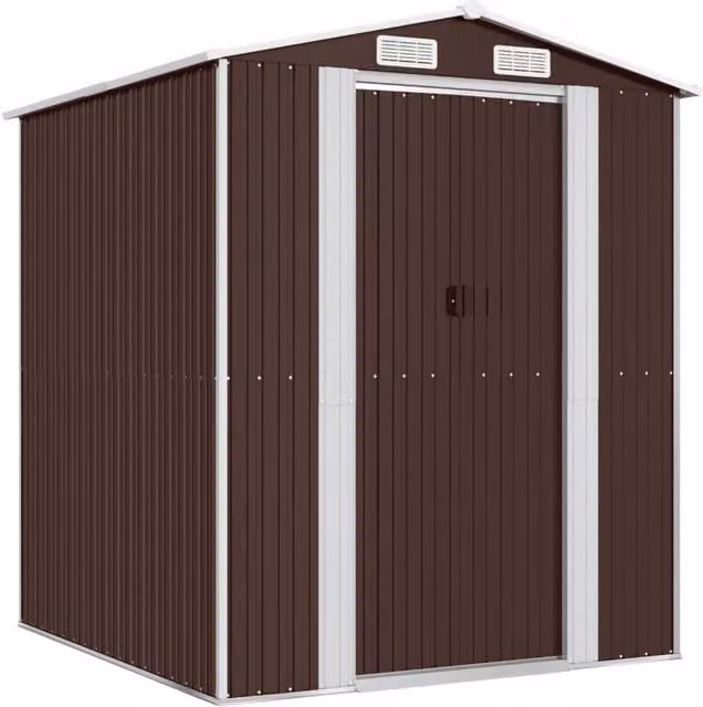 Berkfield Home Garden Shed in Dark Brown Galvanised Steel, W/D/H: 192 x 191 x 223 cm – 1
