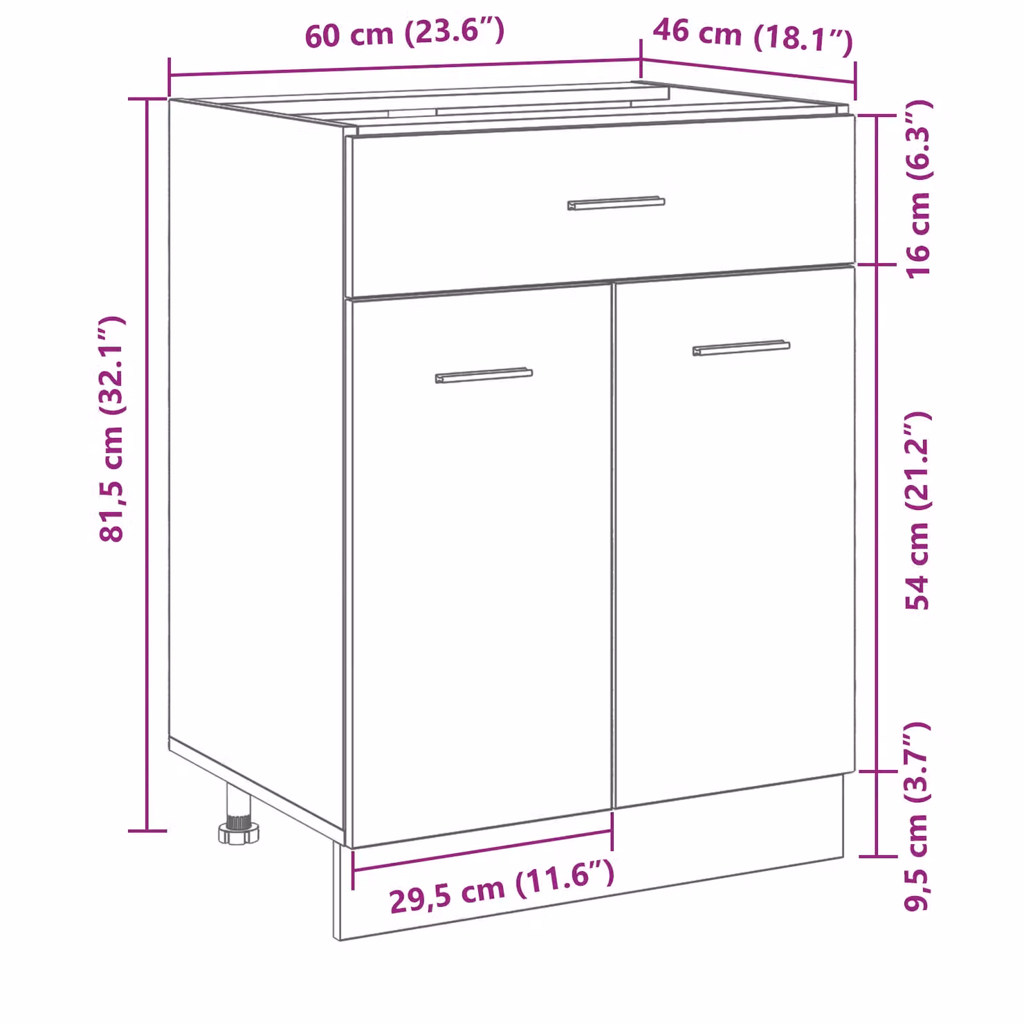 Berkfield Home Black Oak Drawer Base Cabinet, W/D/H: 60 x 46 x 81.5 cm – 4