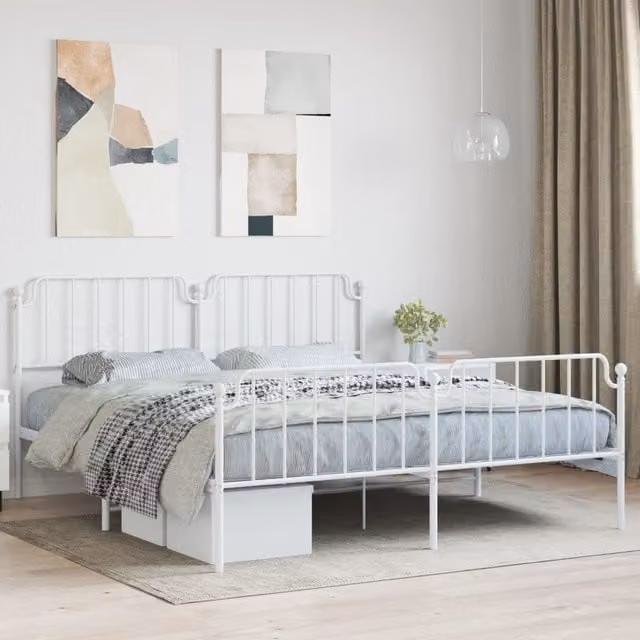 Berkfield Home Metal Bed Frame with Headboard and Footboard in White W/D/H: 183 x 213 cm