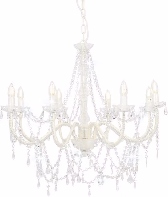 Berkfield Home White Crystal and Metal Chandelier with 8 x E14 Bulbs