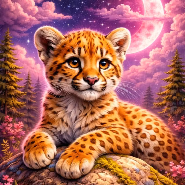 Syntego Leopard Cub 5D DIY Diamond Painting Kit, Multicolour