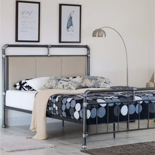 Comfy Living Industrial Metal Bed Frame in Grey, 90 x 190 cm