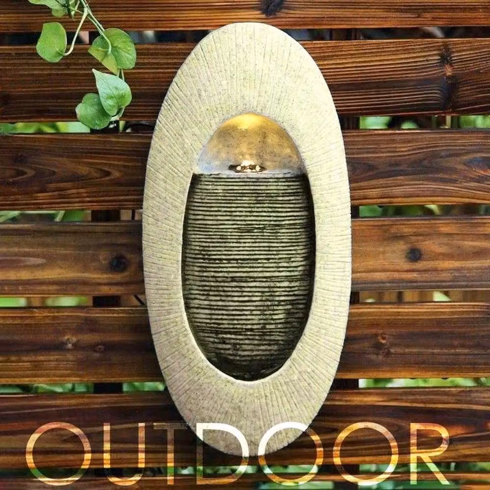 NESTLUNE Grey Oval LED Wall Fountain for Indoor and Outdoor Use W/D/H: 100 x 50 x 50 cm – 3