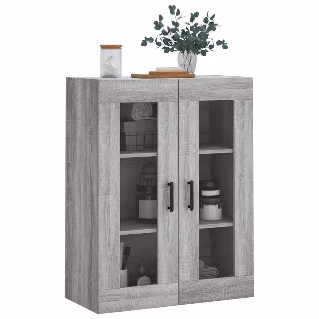 Berkfield Home Wall Mounted Cabinet in Grey Sonoma with Glass Doors, W/D/H: 69.5 x 34 x 90 cm – 4