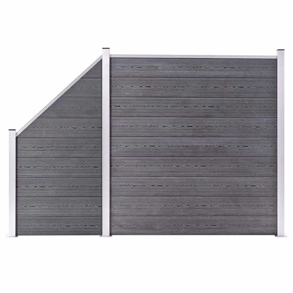 Berkfield Home WPC Fence Set in Grey, including 1 Square and 1 Slanted Panel, W: 273 cm, H: 186 cm – 2