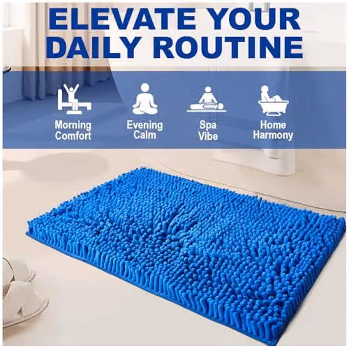 GAVENO CAVAILIA Blue Chenille Microfibre Faux Fur Bath Mat, W/D: 50 x 80 cm – 8