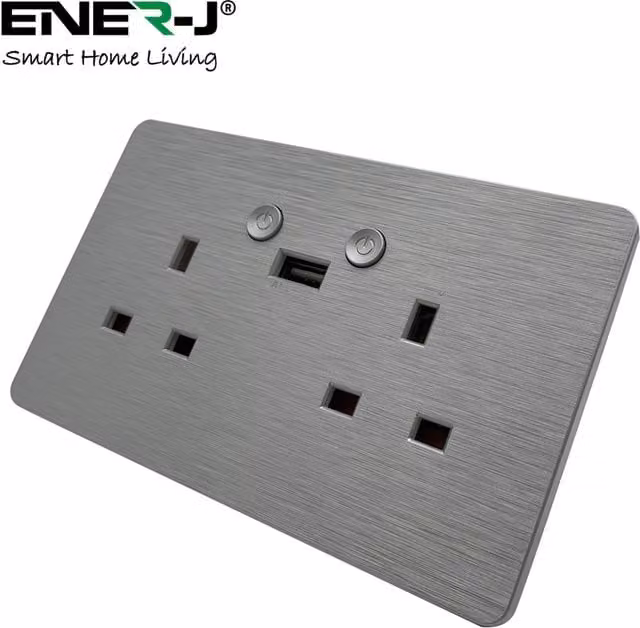 ENERJs Smart Wi-Fi Twin Wall Sockets with 1 USB Port, Grey
