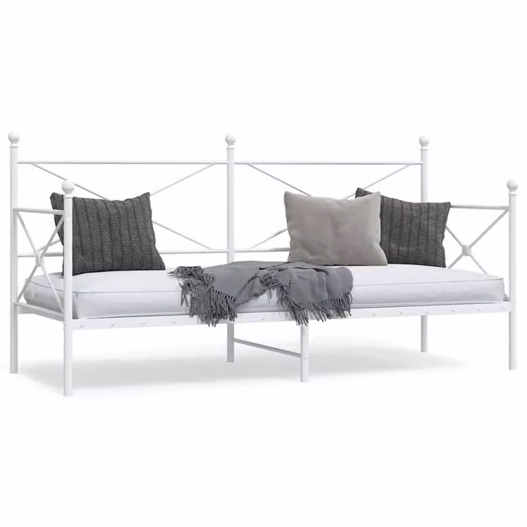 Berkfield Home Durable Metal Day Bed in White, W/D/H: 90 x 200 cm