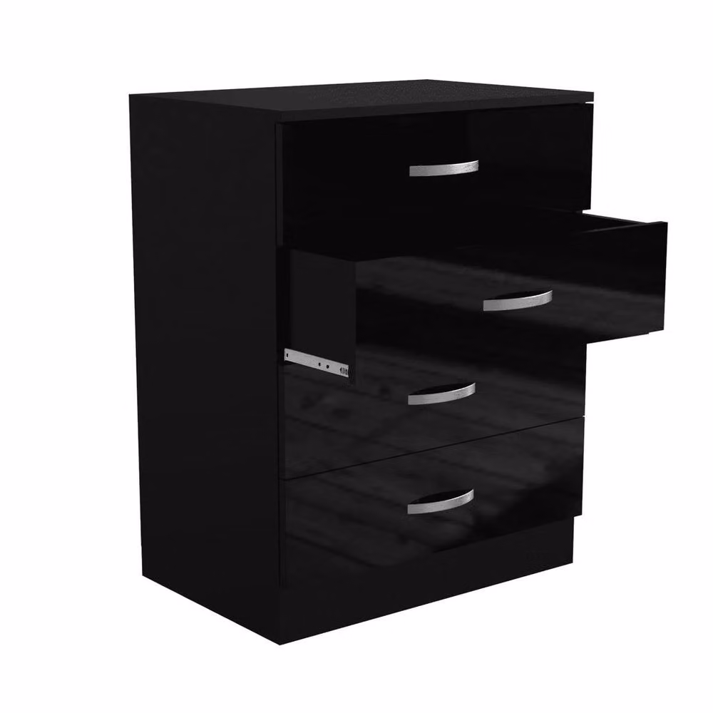 PAWNORA Black Glossy Minimalist Bedroom Chest of Drawers with Lock – 2