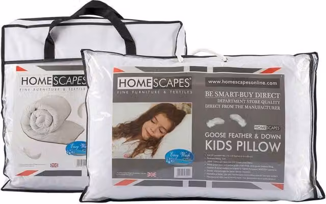 Homescapes Kids Goose Feather and Down Duvet and Pillow Set, White, 10.5 Tog, Duvet: W: 120 cm, L: 150 cm, Pillow: W: 40 cm, L: 60 cm