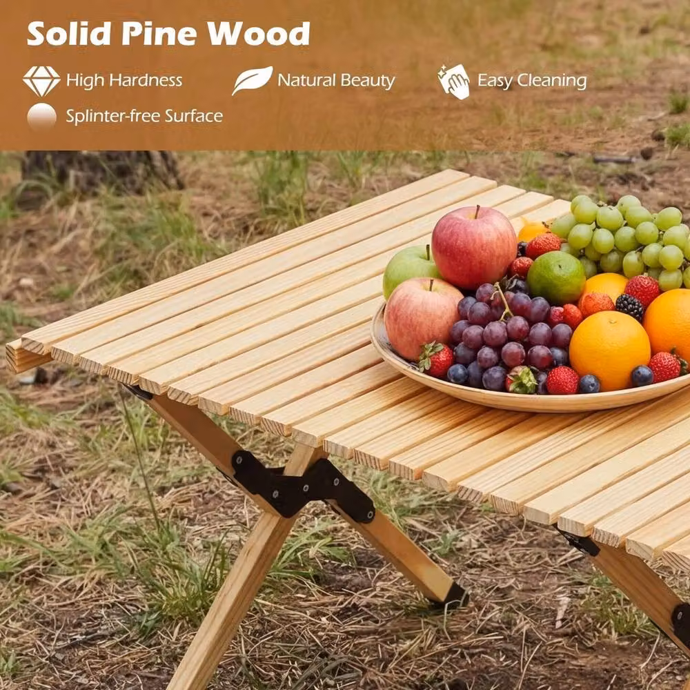FORGEVIO Natural Pine Wood Roll-Up Portable Picnic Table with Carrying Bag – 5