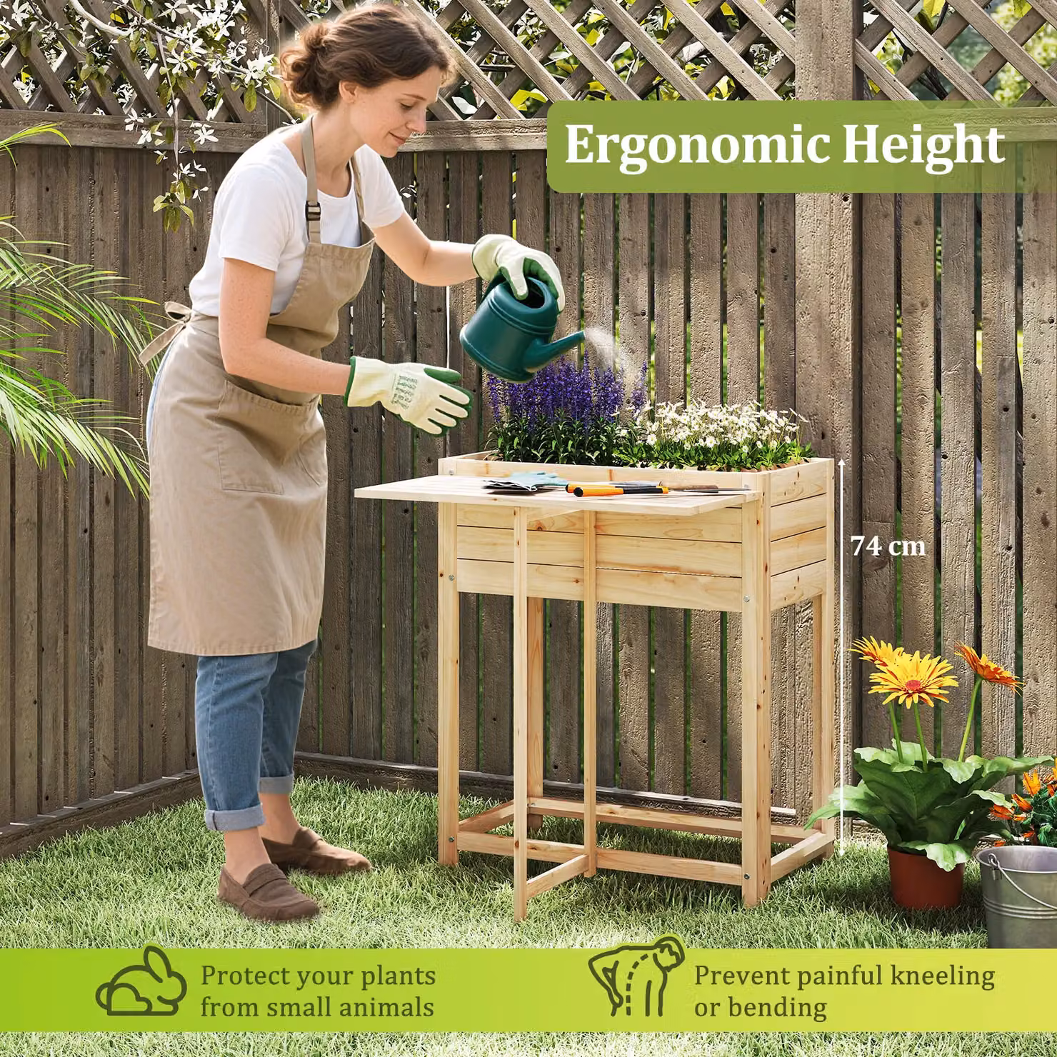 Costway Natural Wooden Raised Garden Bed and Elevated Planter Box for Vegetable, Herb and Ornamental Gardens – 4