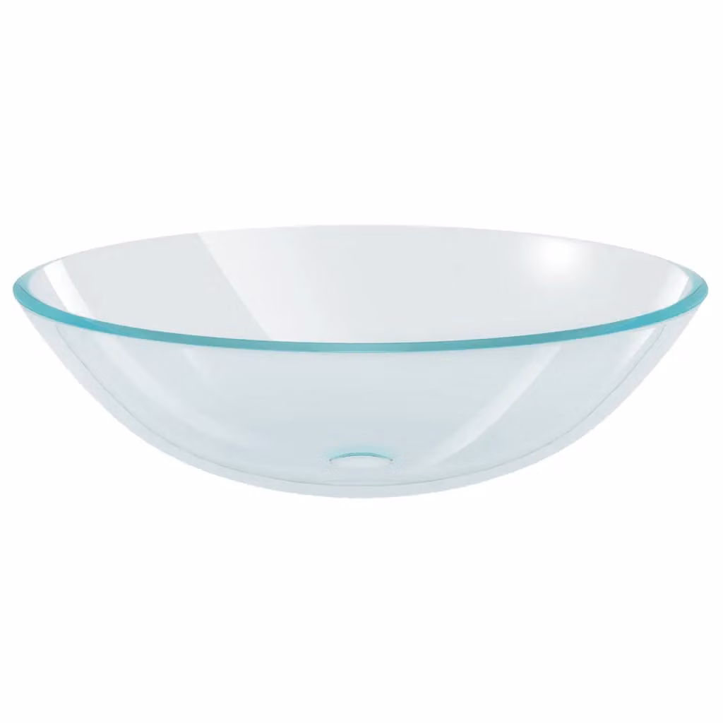 Berkfield Home Round Tempered Glass Countertop Basin, Transparent and Silver, Diameter: 42 cm, Height: 13 cm – 2