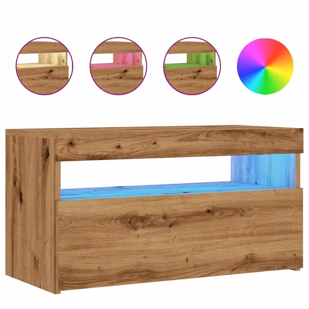 Berkfield Home Modern TV Cabinet with LED Lights in Artisan Oak Brown, W/D/H: 75 x 35 x 40 cm – 2