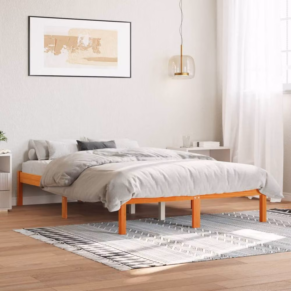 Berkfield Home Double Bed Frame in Wax Brown Solid Pine Wood, W/D/H: 135 x 190 x 31 cm – 2