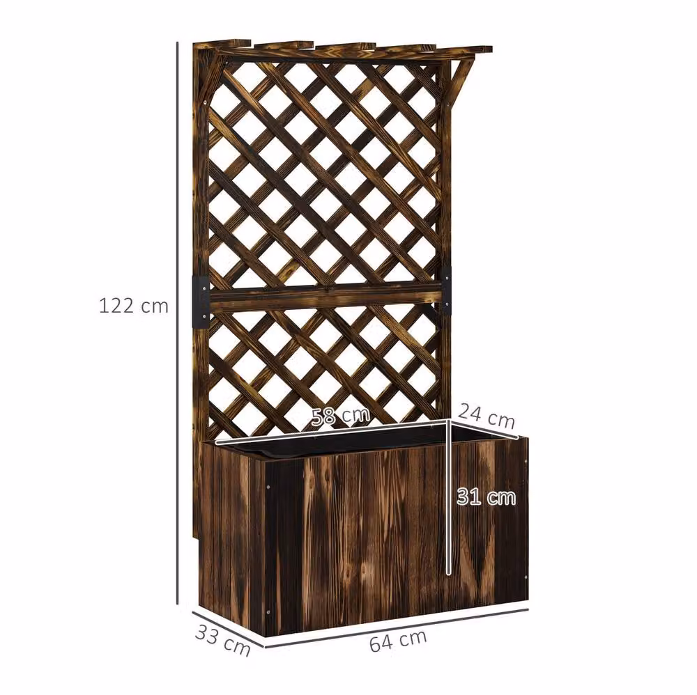 STILVORA Wooden Raised Garden Bed with Trellis and Hanging Roof in Brown, W/D/H: 122 x 64 x 33 cm – 4