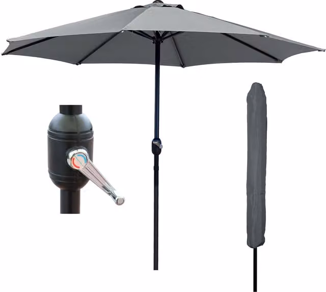 GlamHaus Garden Parasol Umbrella with UPF 40 Protection and Cover, Grey Steel and Polyester
